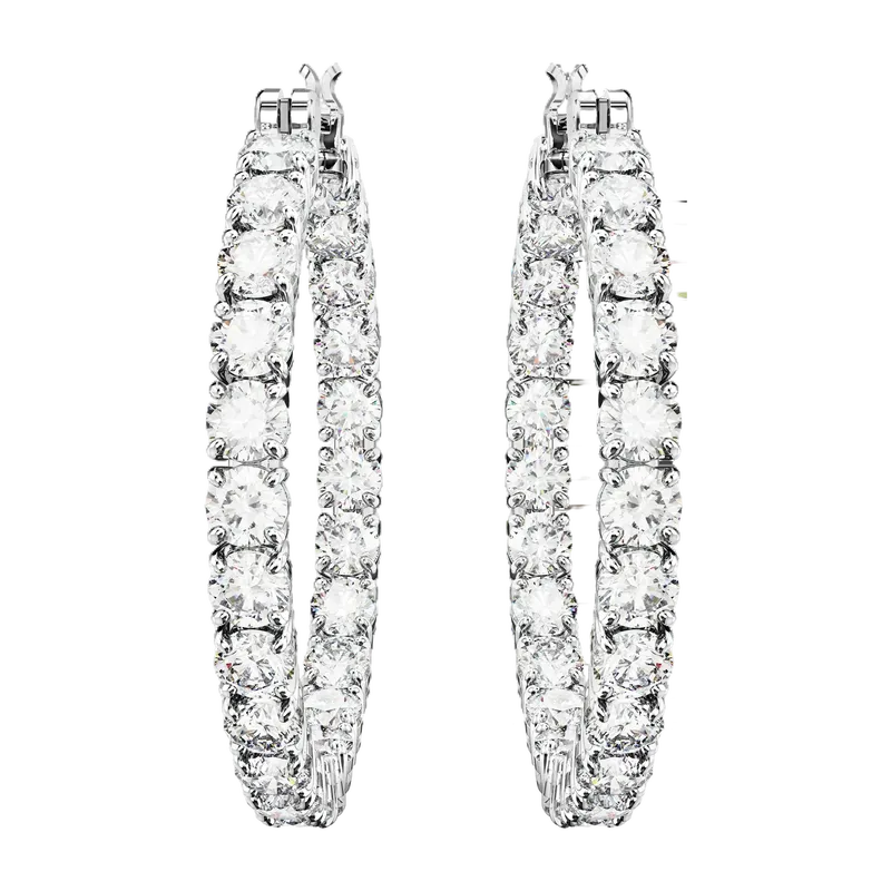 Matrix Hoop Earrings Round Cut White Rhodium