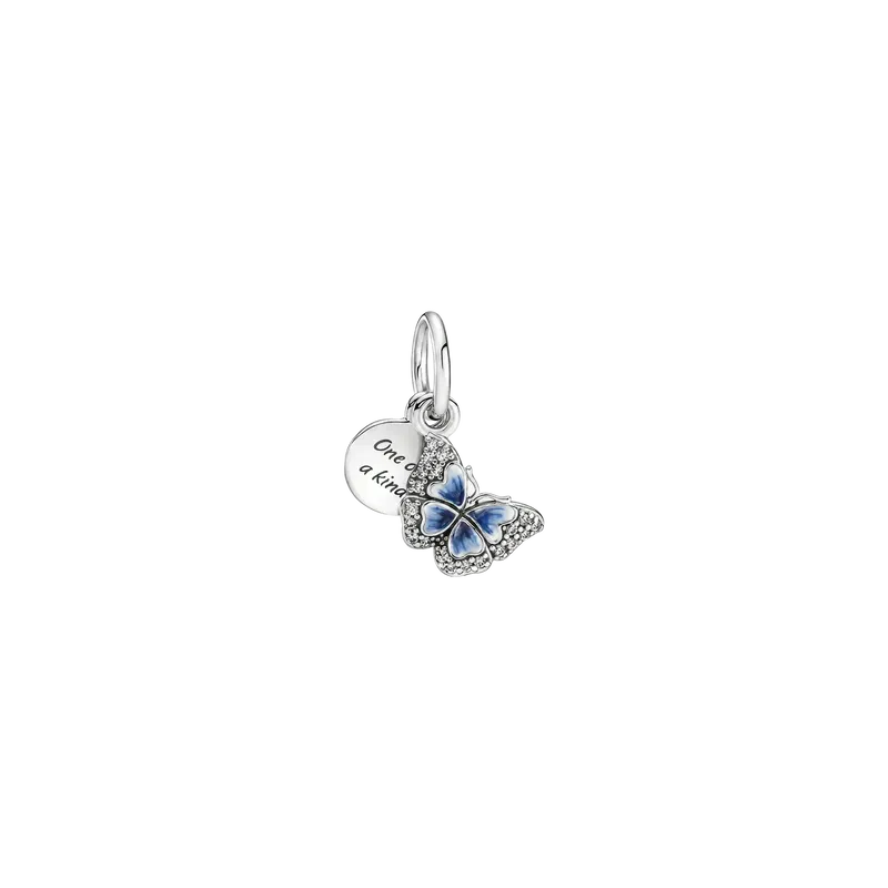 Blue Butterfly & Quote Double Dangle Charm