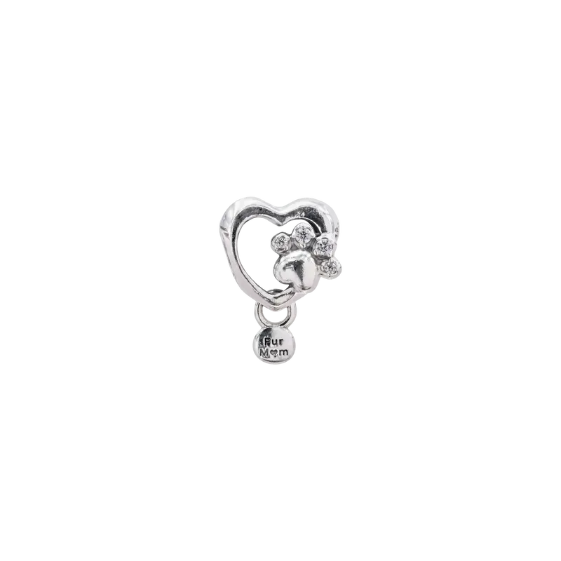 Sparkling Paw Print & Heart Charm